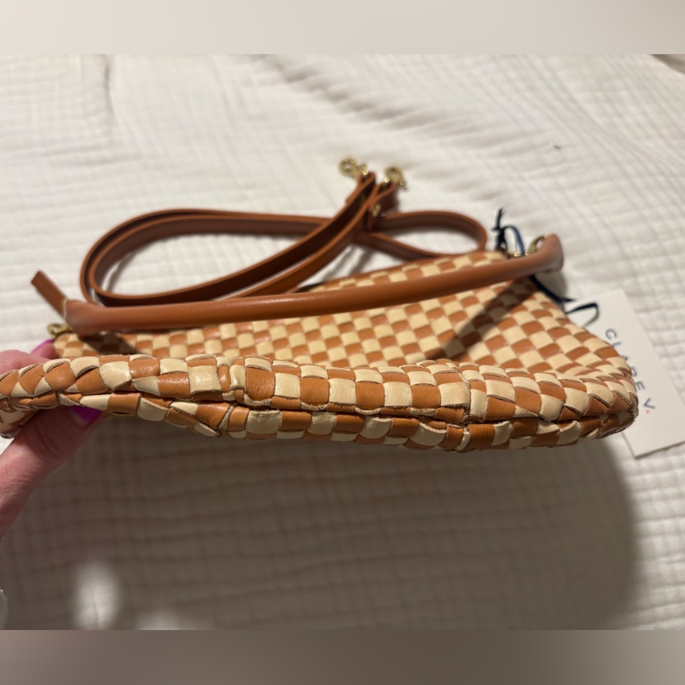 Clare V. Tan and White Checkered Petit Moyen Crossbody Bag - Picture 5 of 7